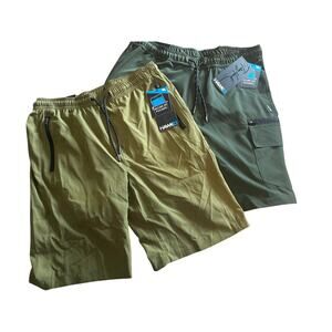Tony Hawk Set of 2 Green Skater 9 inch Stretch Cargo Hiking Tech Shorts Medium